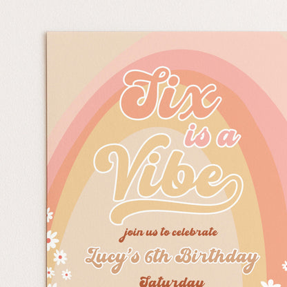 The image is a birthday invitation for a 6th birthday celebration.