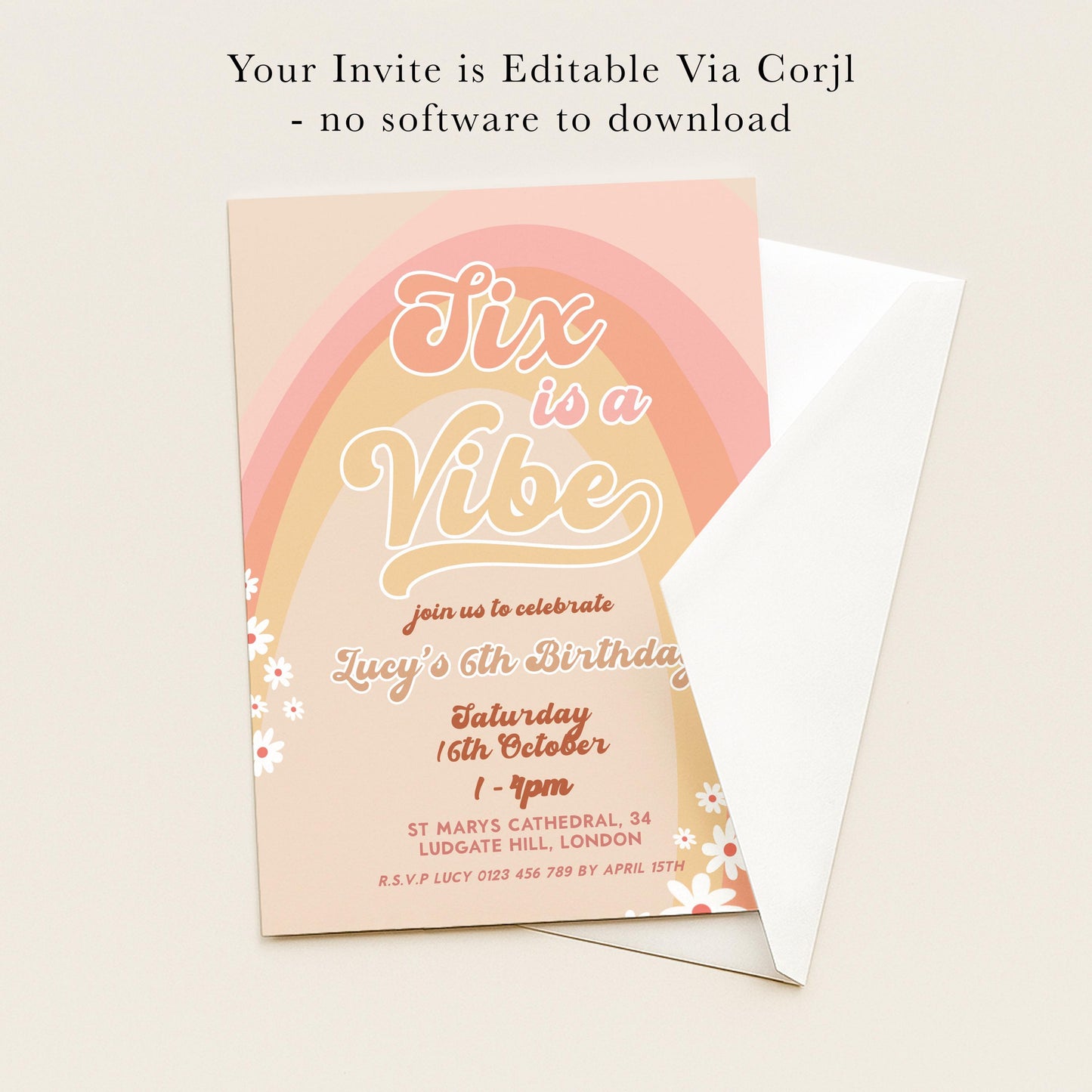 The image is a birthday invitation for a 6th birthday celebration.