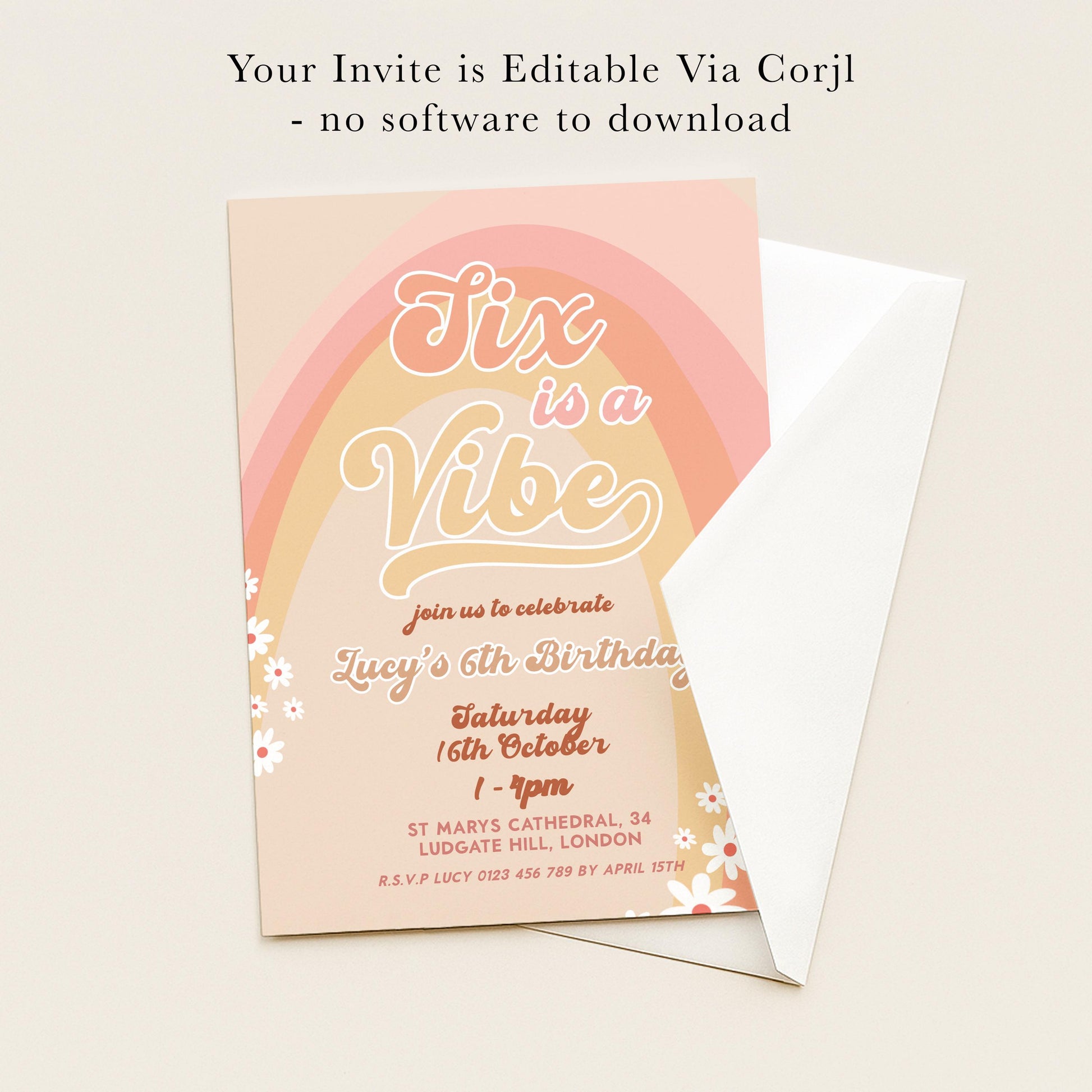 The image is a birthday invitation for a 6th birthday celebration.