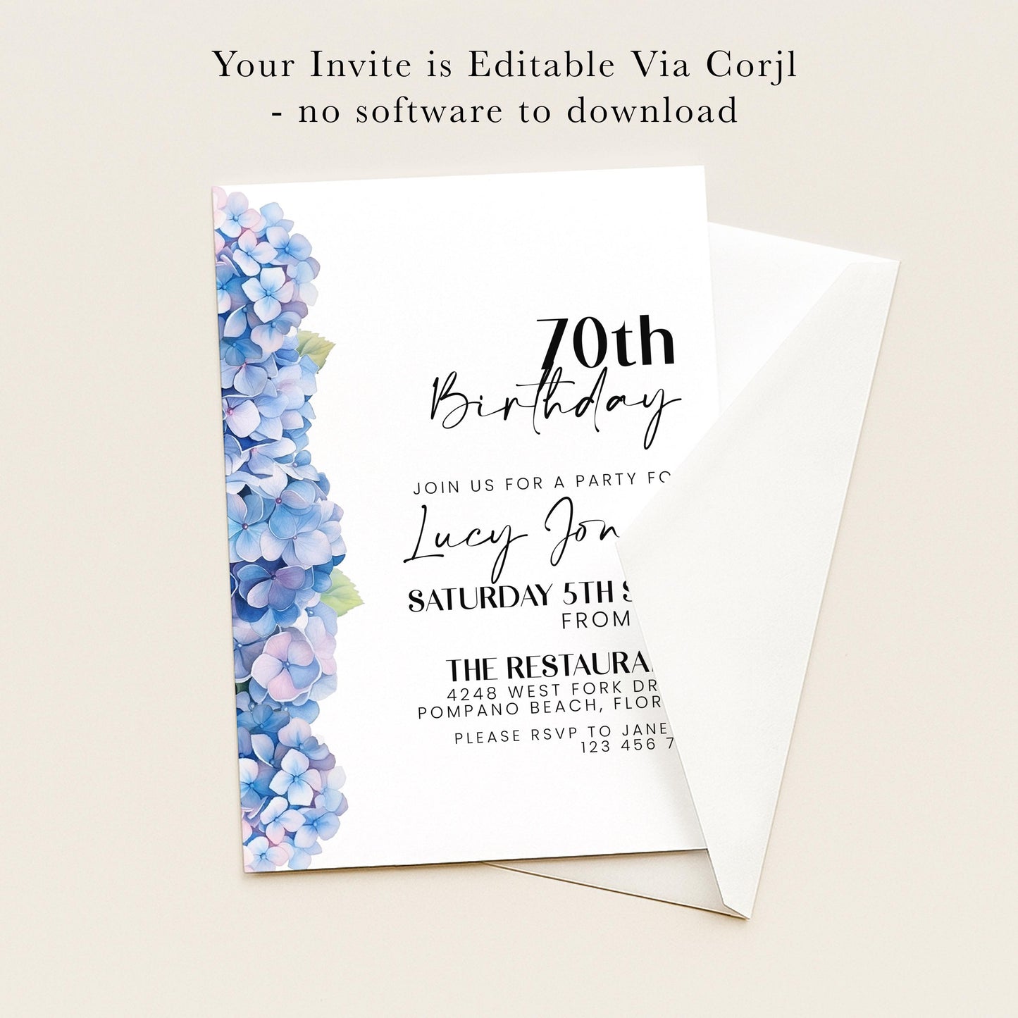 The image is a birthday invitation for a 70th birthday party.