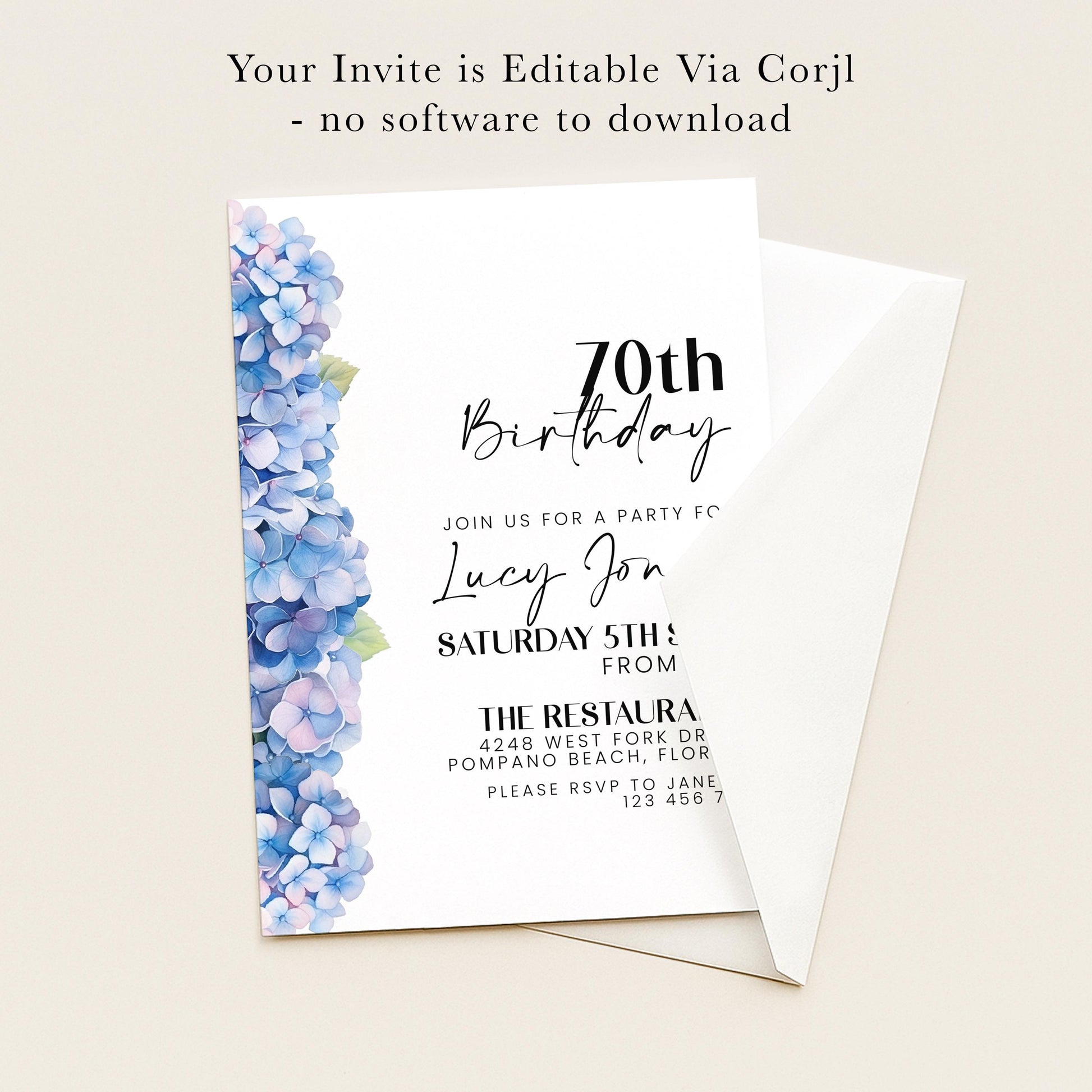 The image is a birthday invitation for a 70th birthday party.
