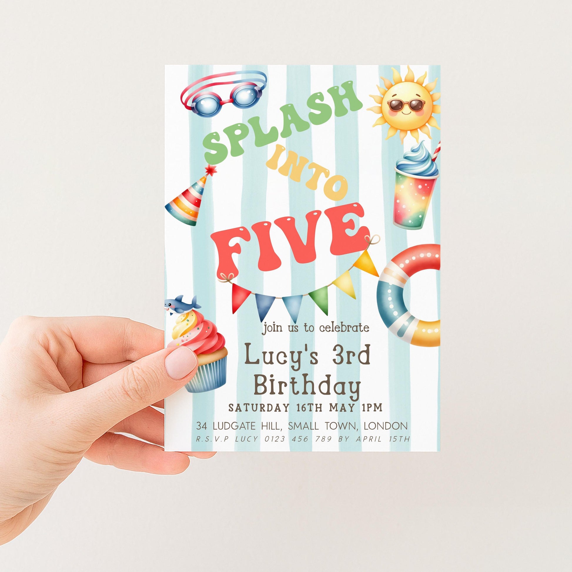 The image is a birthday invitation for a child's third birthday party.
