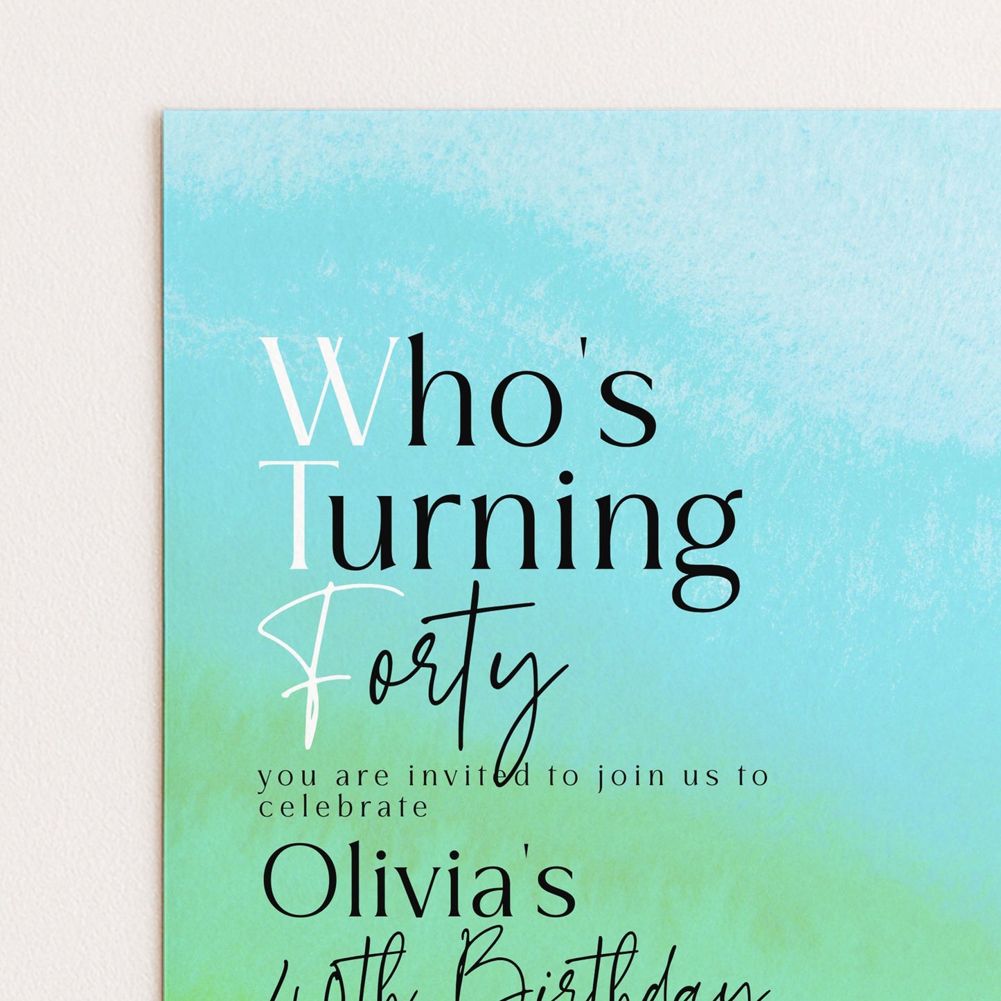 The image is a birthday invitation for a 40th birthday celebration.