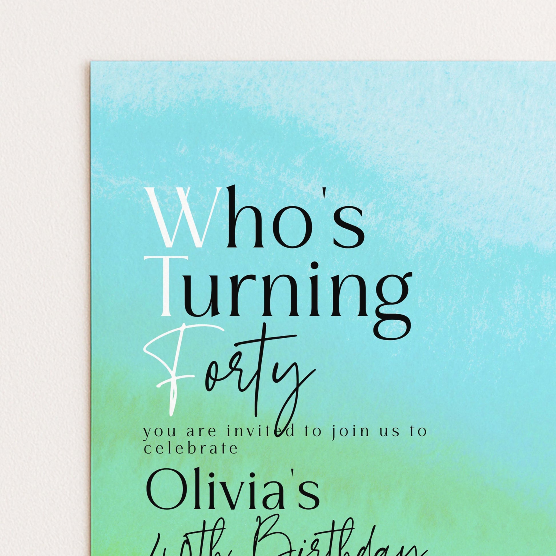 The image is a birthday invitation for a 40th birthday celebration.