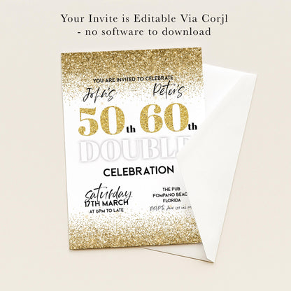 The image is a 50th birthday celebration invitation for Joas Peter, which is not a software-free event.