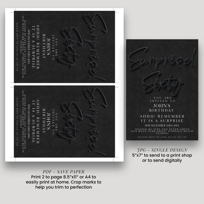 The image is a single page from a printable invitation for John's 60th birthday party.
