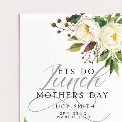 The image is a printed invitation card for a Mother's Day lunch event.