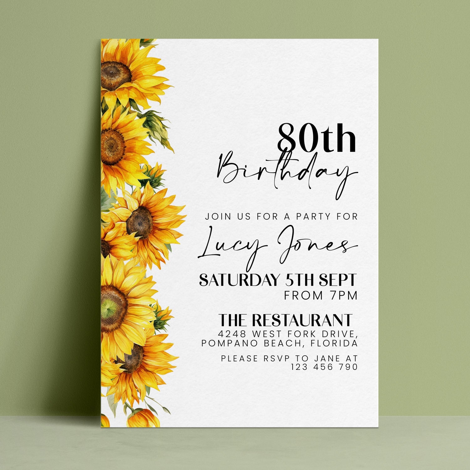 The image is a birthday invitation for Lucy Jones celebrating her 80th birthday.