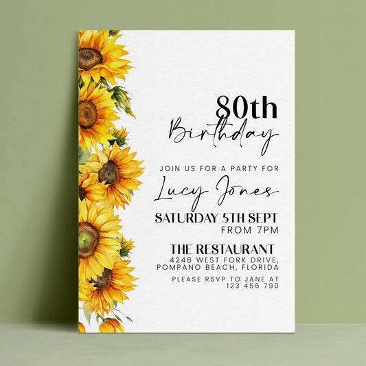 The image is a birthday invitation for Lucy Jones celebrating her 80th birthday.