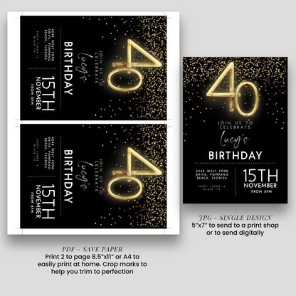 Birthday invitation for Lucy's 40th birthday celebration