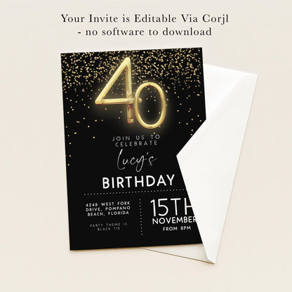 The image is a birthday invitation for Lucy's 40th birthday party.