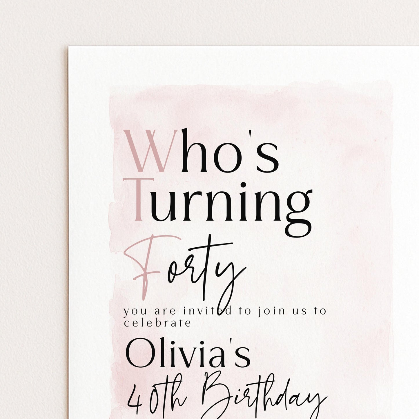The image is a birthday invitation for a 40th birthday celebration.