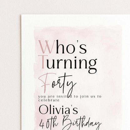 The image is a birthday invitation for a 40th birthday celebration.