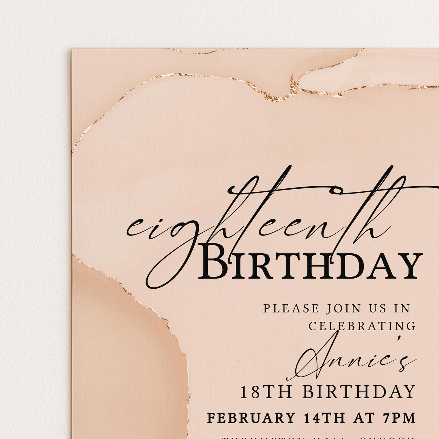 The image is a birthday invitation for a teenager's 18th birthday celebration.