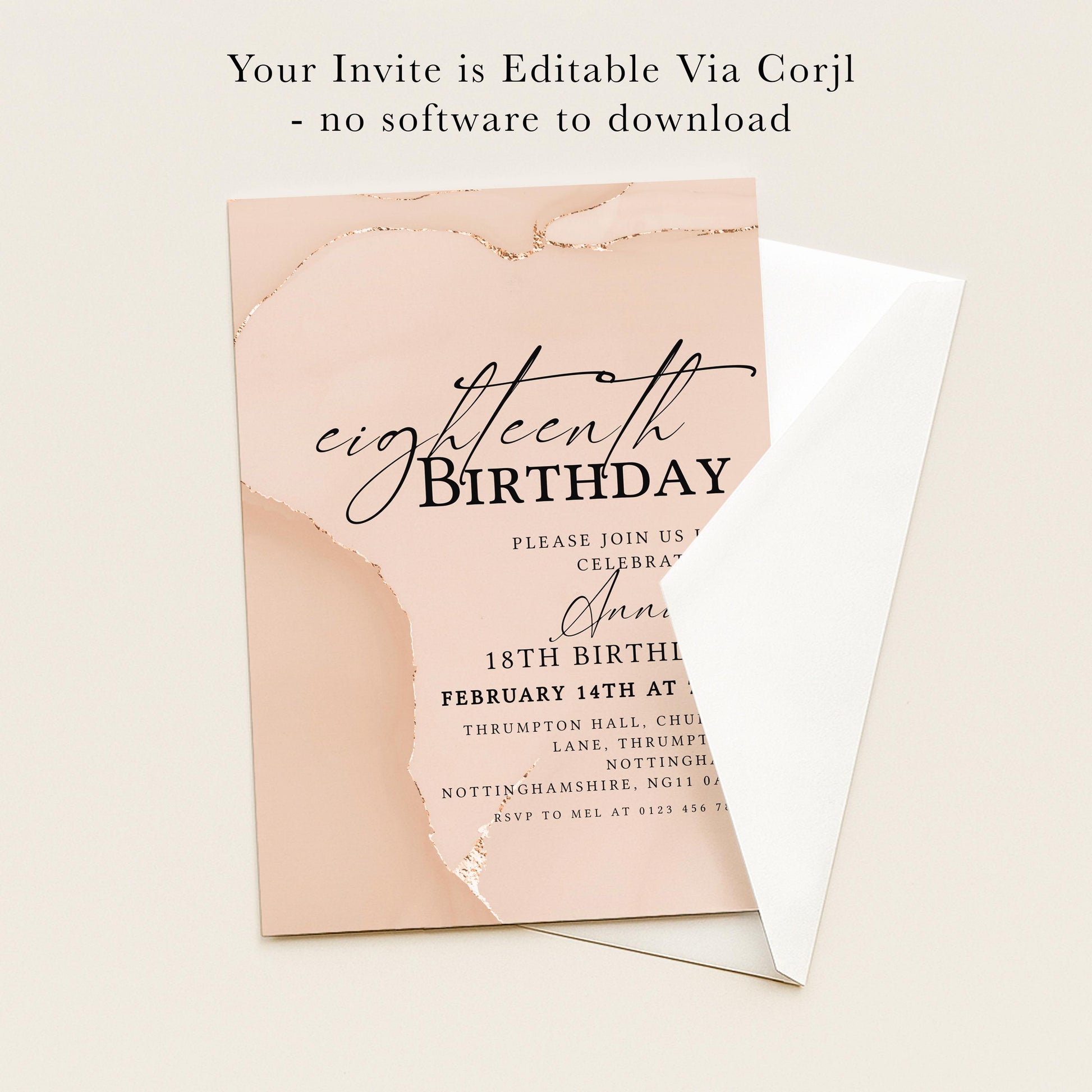 The image is a birthday invitation for an 18th birthday celebration.