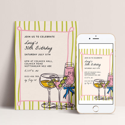 Cocktail Birthday Invitation, Fun Drinks Party Invite, Colourful Adult Birthday Invitation, Editable Birthday Invite, Corjl