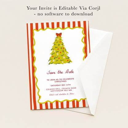 Christmas Save the Date, Christmas Party Invitation, Holiday Party Invite, Editable Christmas Invite, Corjl Template