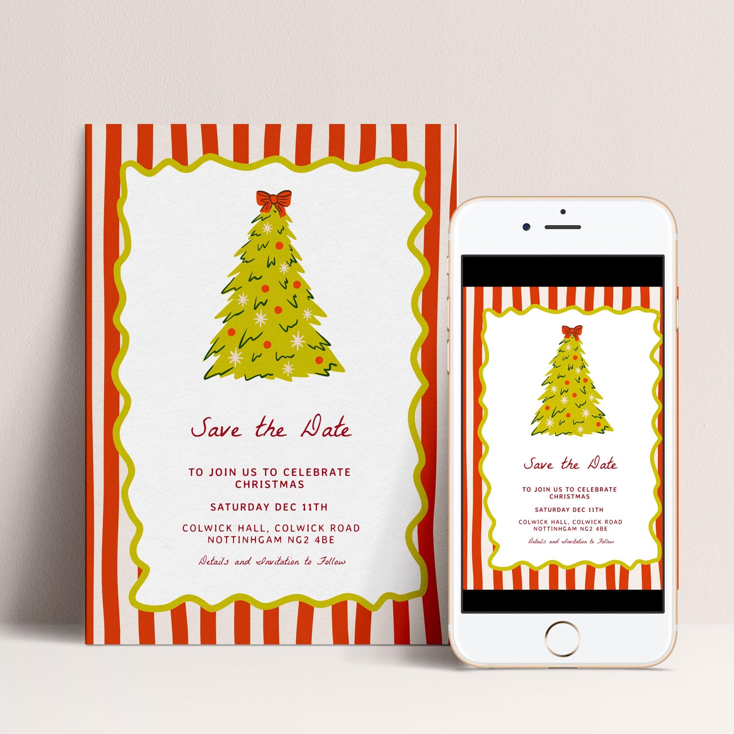 Christmas Save the Date, Christmas Party Invitation, Holiday Party Invite, Editable Christmas Invite, Corjl Template