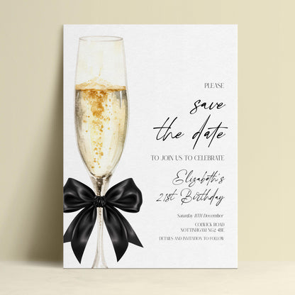 21st Birthday Save the Date, Champagne Party Invitation, Elegant Birthday Save the Date, Editable Corjl Invite