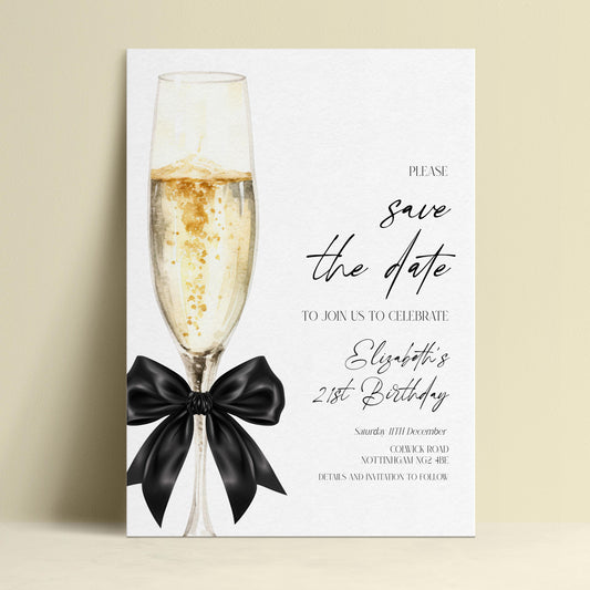 21st Birthday Save the Date, Champagne Party Invitation, Elegant Birthday Save the Date, Editable Corjl Invite