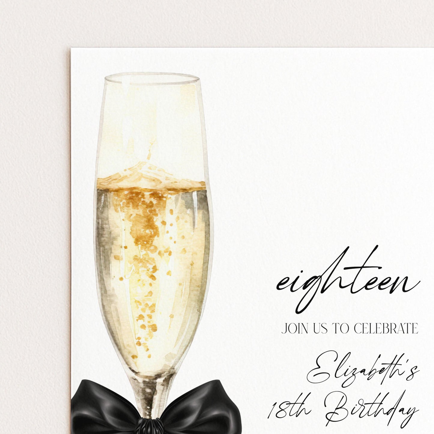 18th Birthday Invitation, Champagne Birthday Invite, Elegant Eighteen Party Invite, Editable Birthday Invitation, Corjl