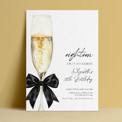 18th Birthday Invitation, Champagne Birthday Invite, Elegant Eighteen Party Invite, Editable Birthday Invitation, Corjl