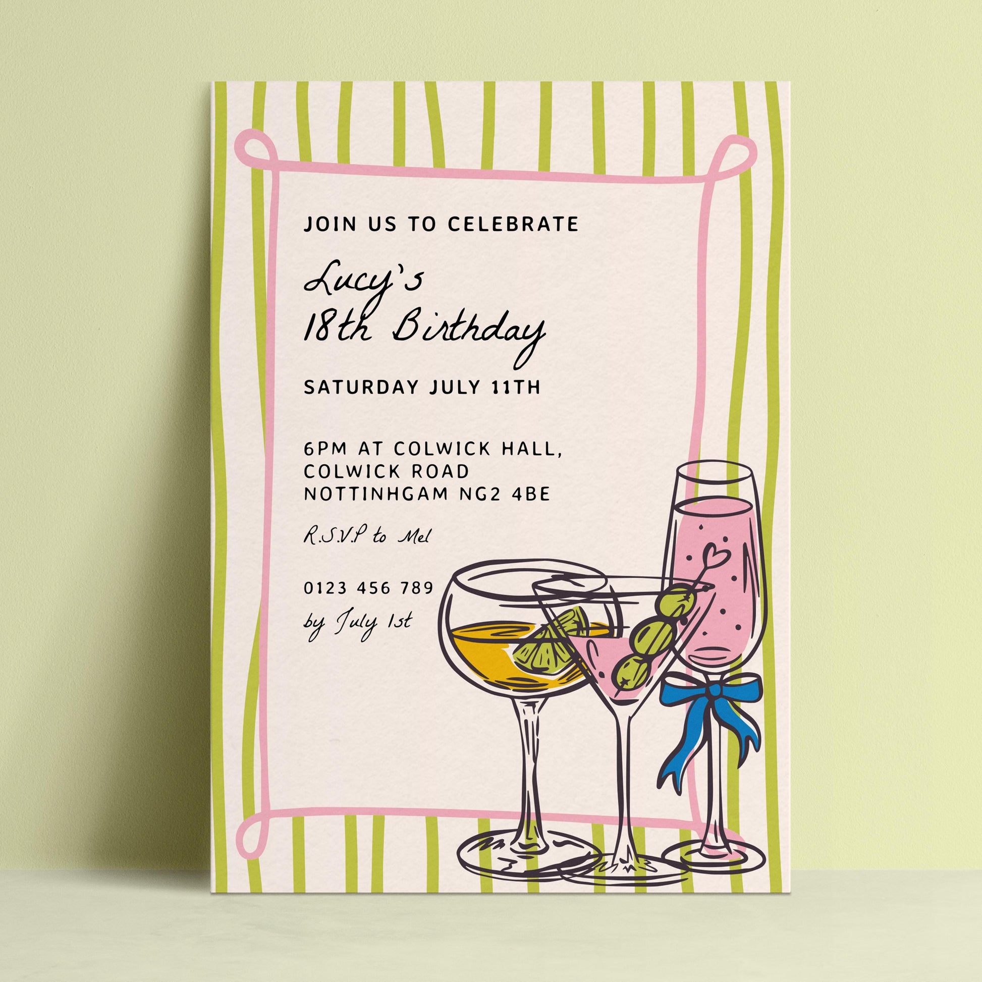 Cocktail 18th Birthday Invitation, Fun Drinks Party Invite, Colourful Adult Birthday Invitation, Editable Birthday Invite, Corjl