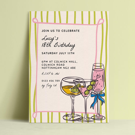Cocktail 18th Birthday Invitation, Fun Drinks Party Invite, Colourful Adult Birthday Invitation, Editable Birthday Invite, Corjl