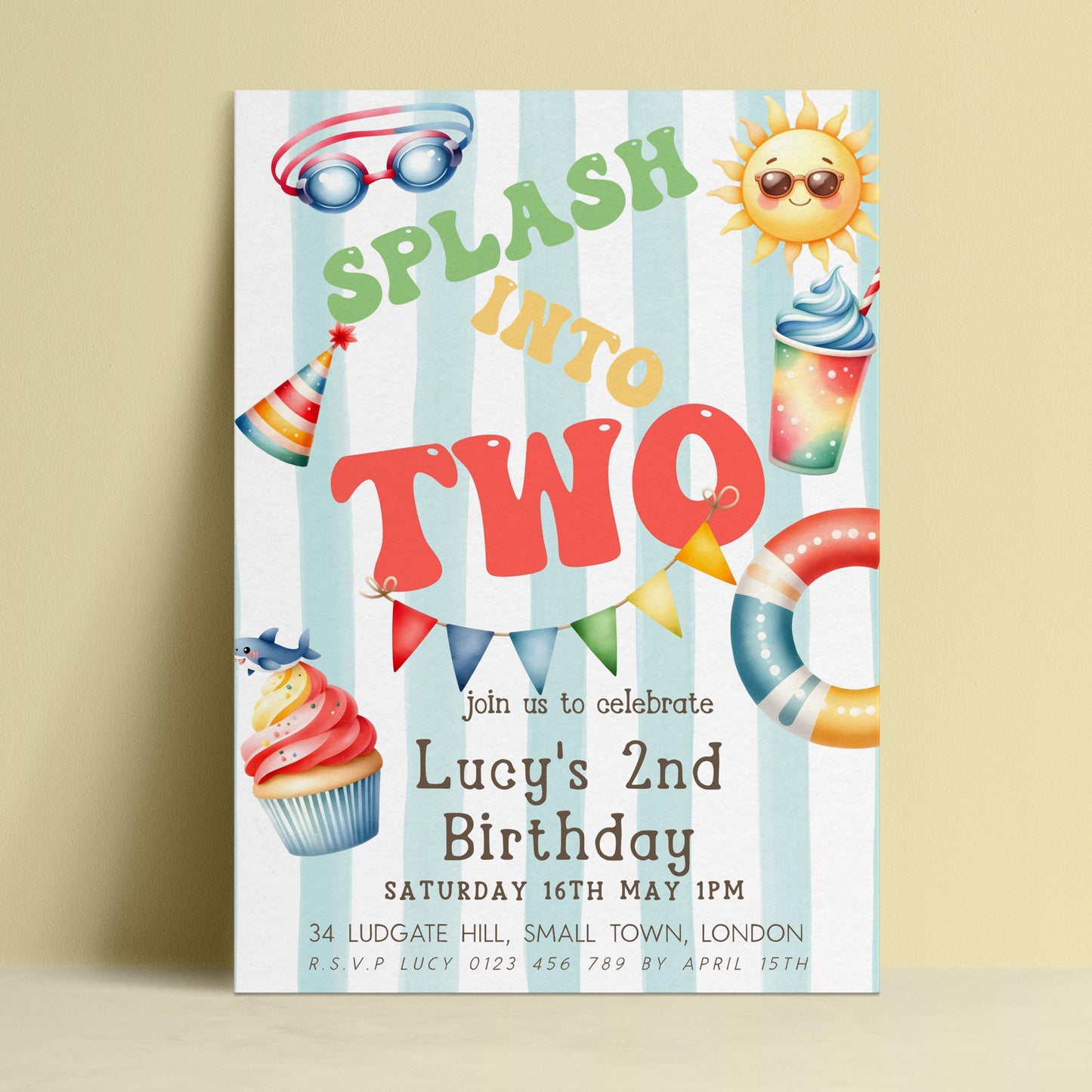 The image is a birthday party invitation for a child's 2nd birthday.