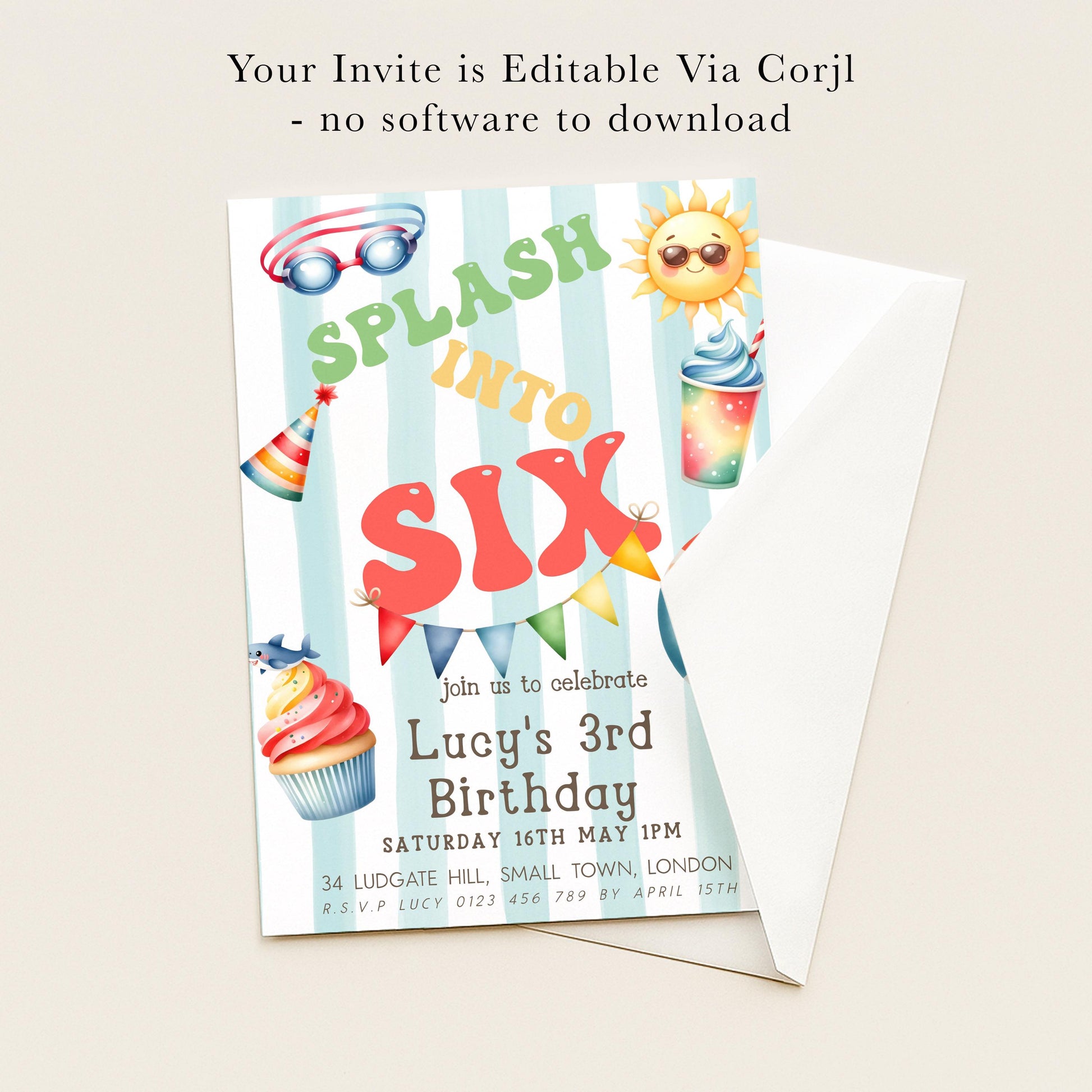 The image is a birthday invitation for a child's third birthday party.