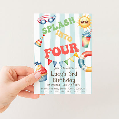 The image is a birthday invitation for a child's fourth birthday party.