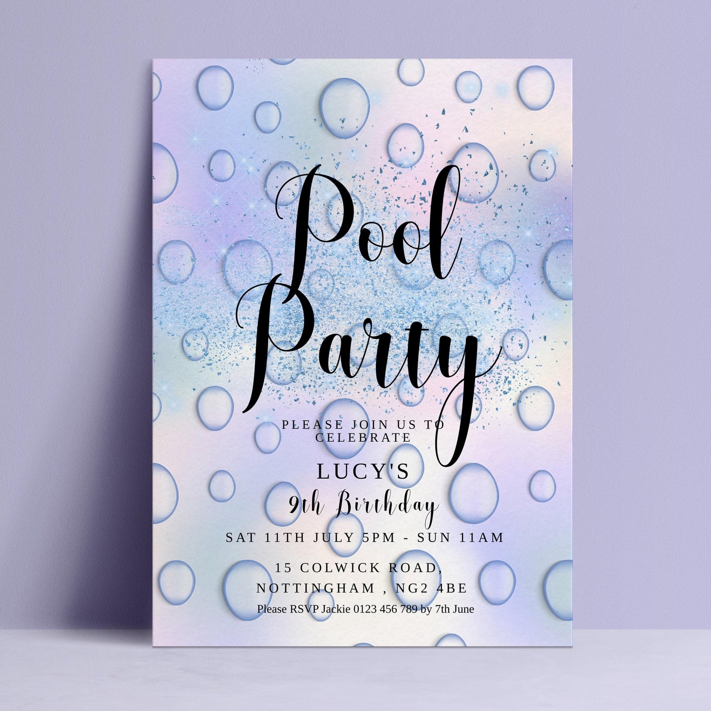 The image is a birthday party invitation for a child's 9th birthday celebration.