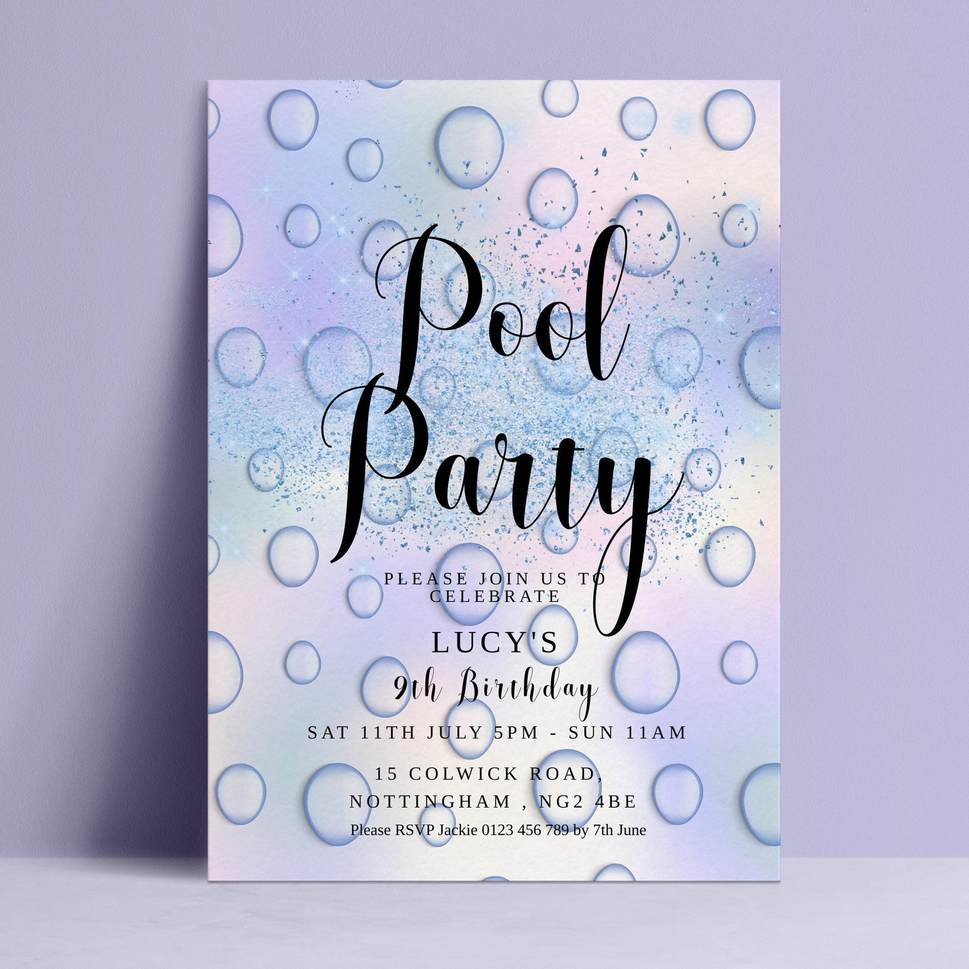 The image is a birthday party invitation for a child's 9th birthday celebration.