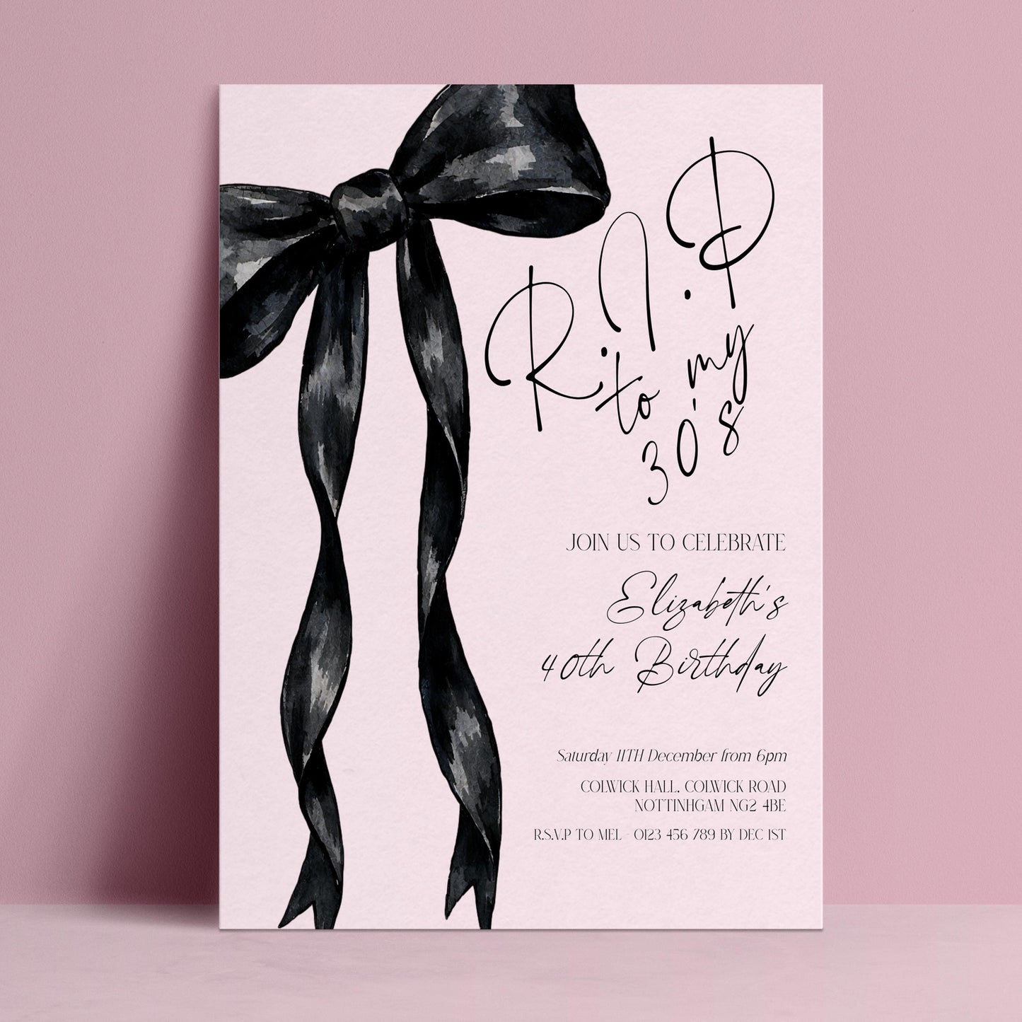 The image is a birthday invitation for a 40th birthday celebration.