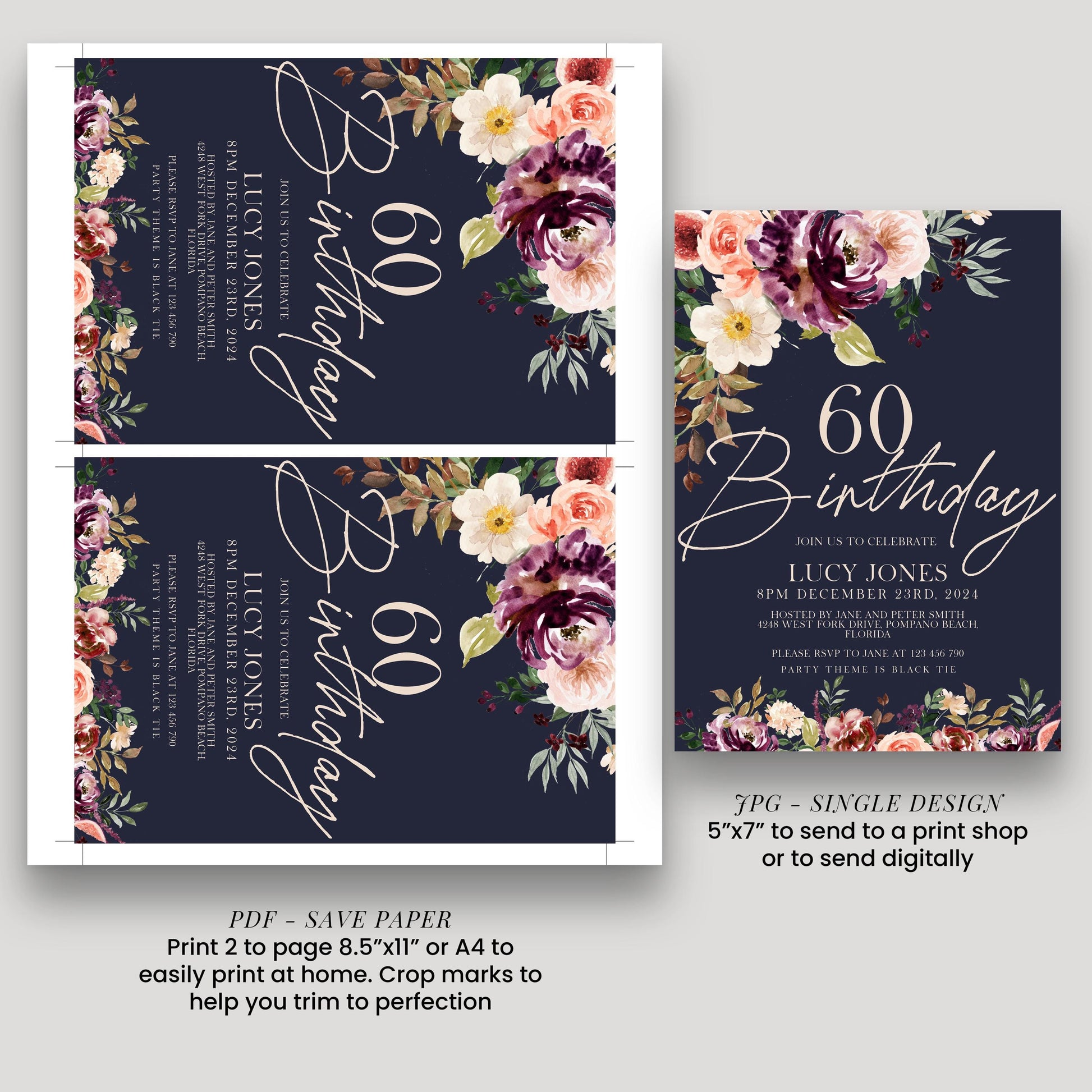 a set of two birthday cards with flowers on them