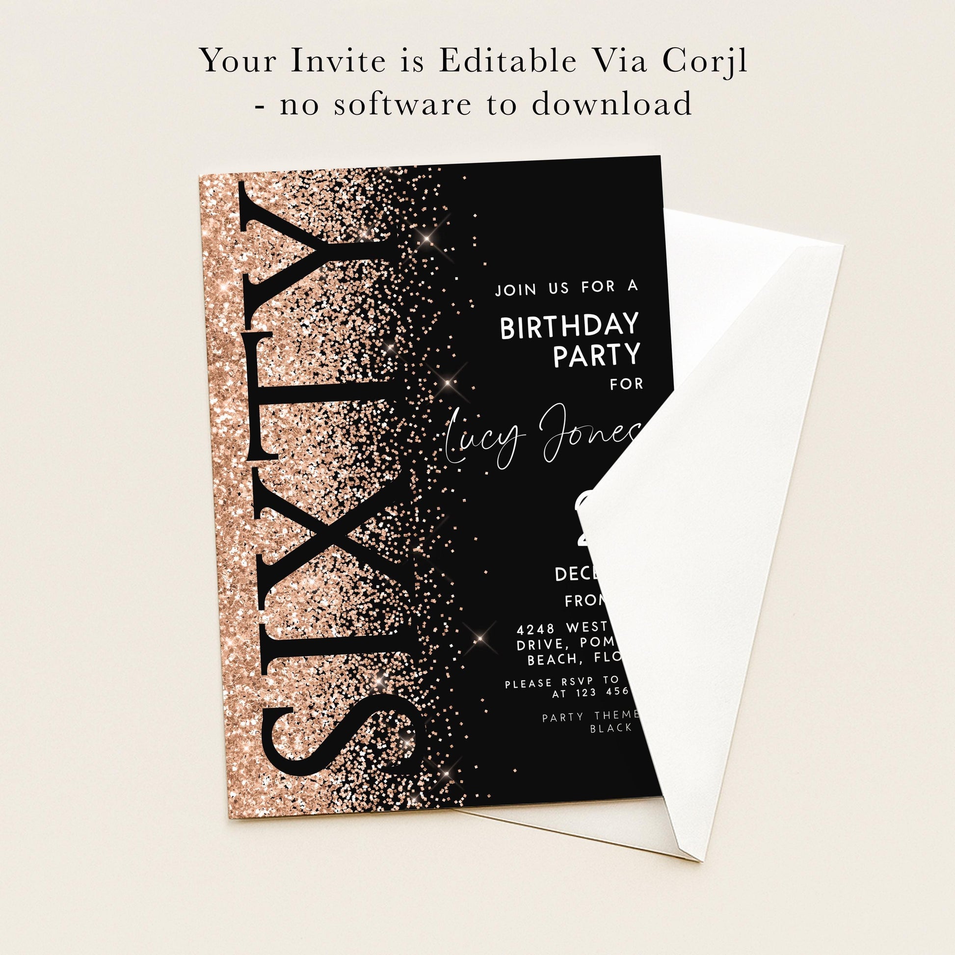 The image is a birthday party invitation for a 60th birthday party.