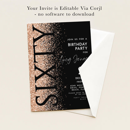 The image is a birthday party invitation for a 60th birthday party.