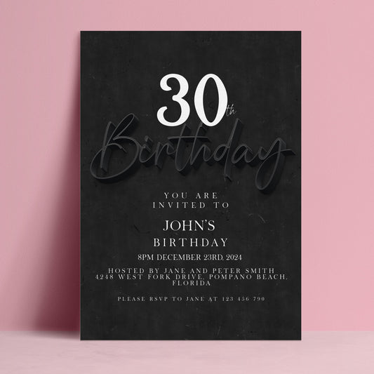 The image is a birthday invitation for John's 30th birthday.