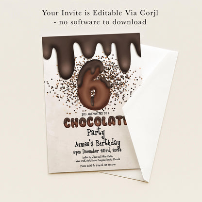 The image is a birthday party invitation for a 6-year-old girl named Aimee. The invitation is edited via Corjl, and it is available for download without any software.