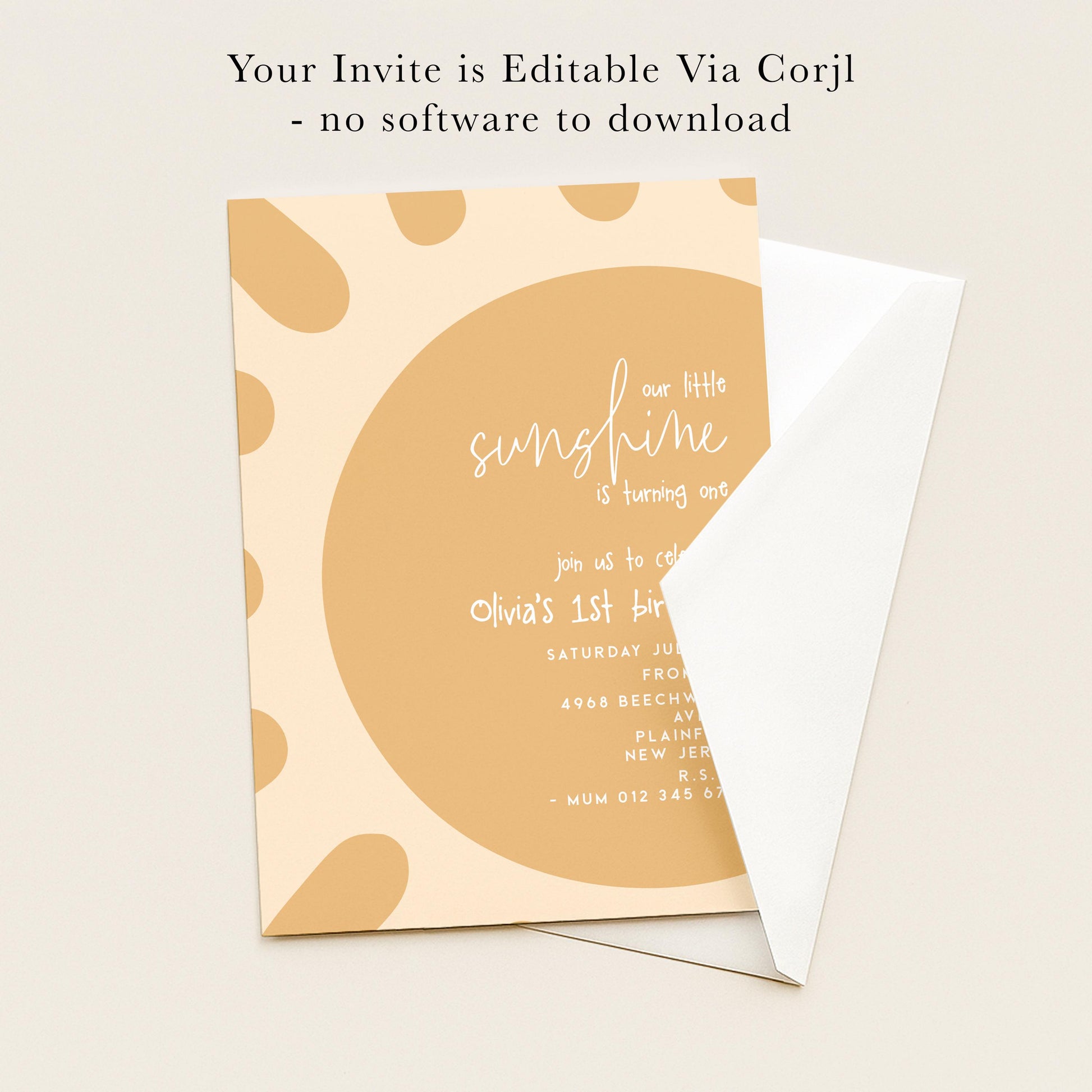 Our Little Sunshine 1st Birthday Invitation, Boho Sun Turning One Party Invite, Editable Printable Template, Gender Neutral Baby Evite