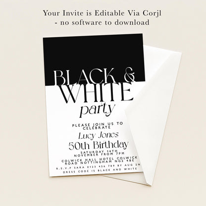 The image is a birthday party invitation for Lucy Jones, celebrating her 50th birthday. The invitation is for a party at the Colwick Fall Hotel in Colwick, with the date November 14th, and the location R.S.W.S. Road, N813 3A6.