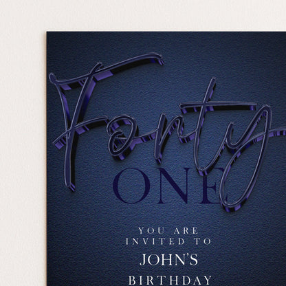 The image is a birthday invitation for John's birthday, featuring the text "Fifty One" in a stylized font against a dark blue background.