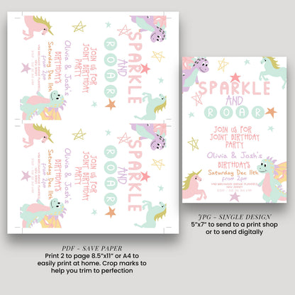 a pink and green unicorn birthday party ticket