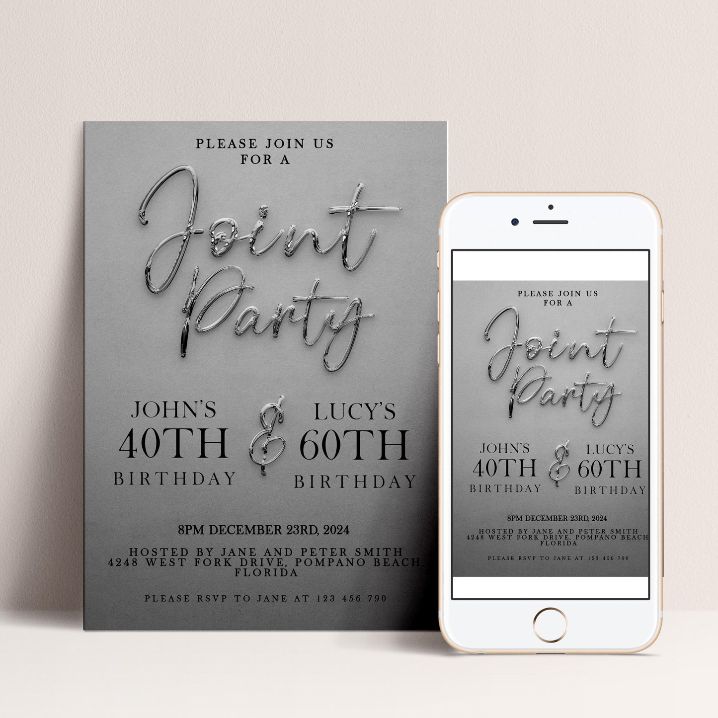 a joint birthday party invitation for John and Lucy, with details about the event and the time of the party.