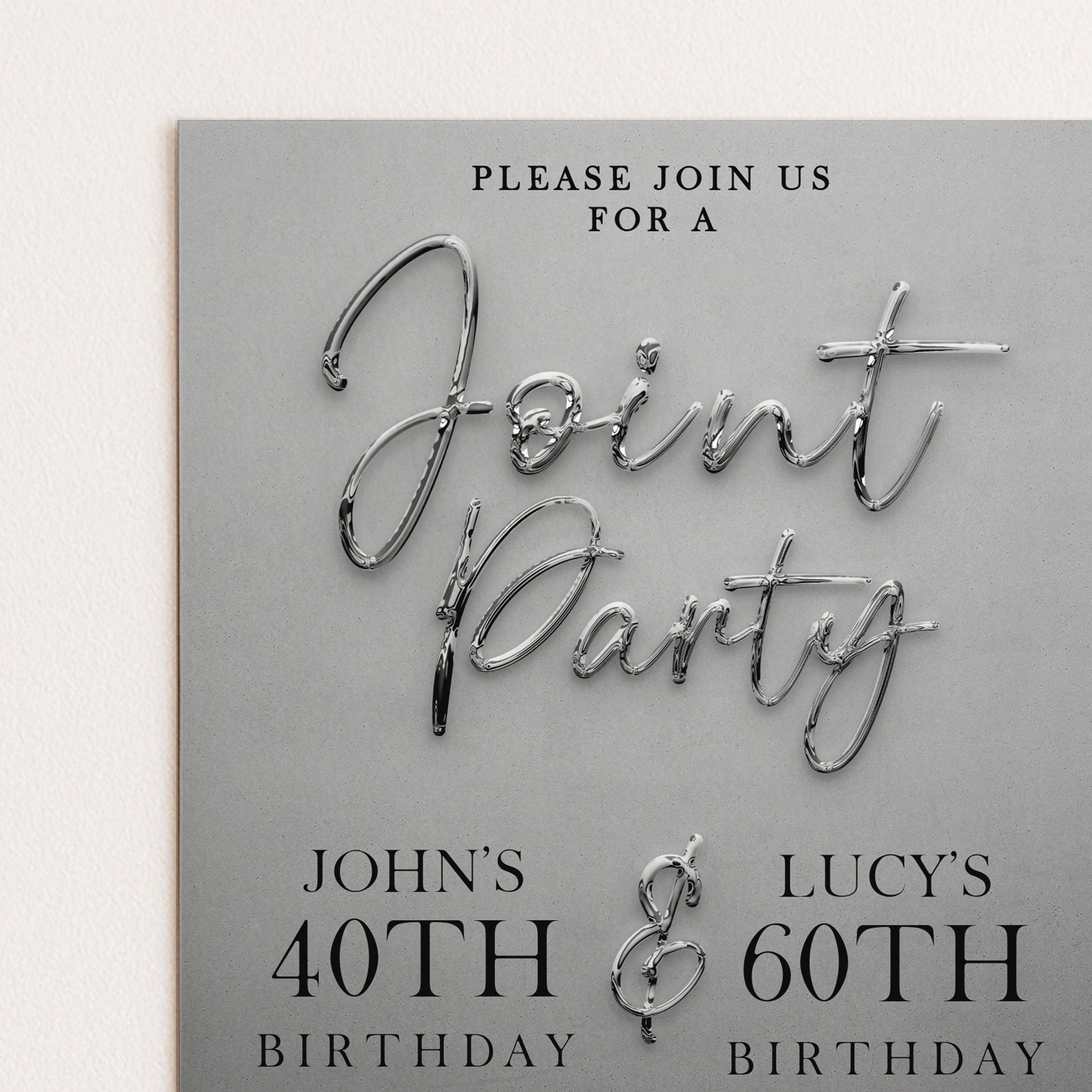 The image is a birthday party invitation for John and Lucy, with details about the joint birthday party.