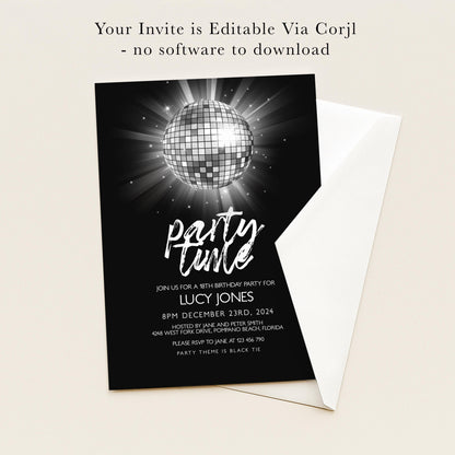 The image is a birthday party invitation for Lucy Jones, which is editable via Corjl and does not require any software to download.