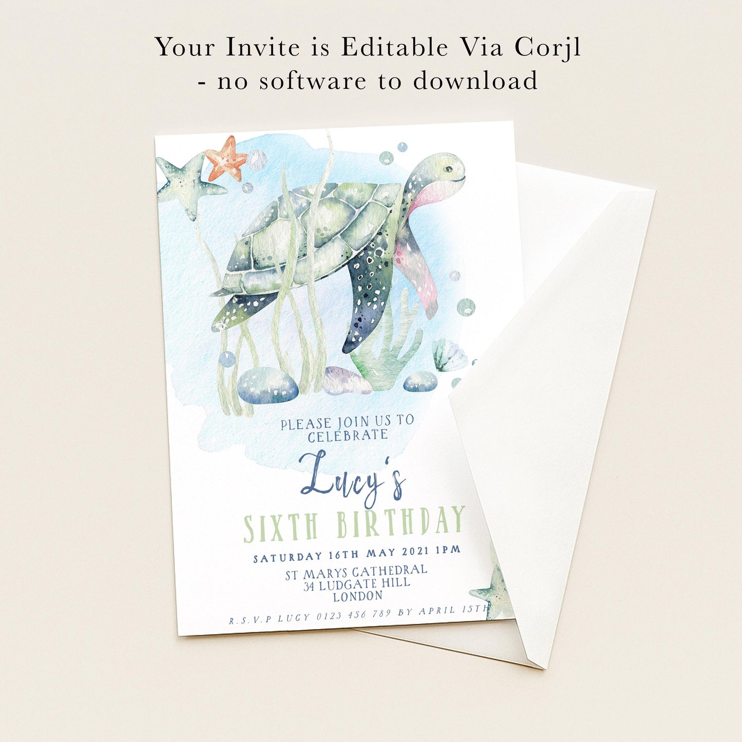 The image is a birthday invitation for a child named Lucy's sixth birthday.