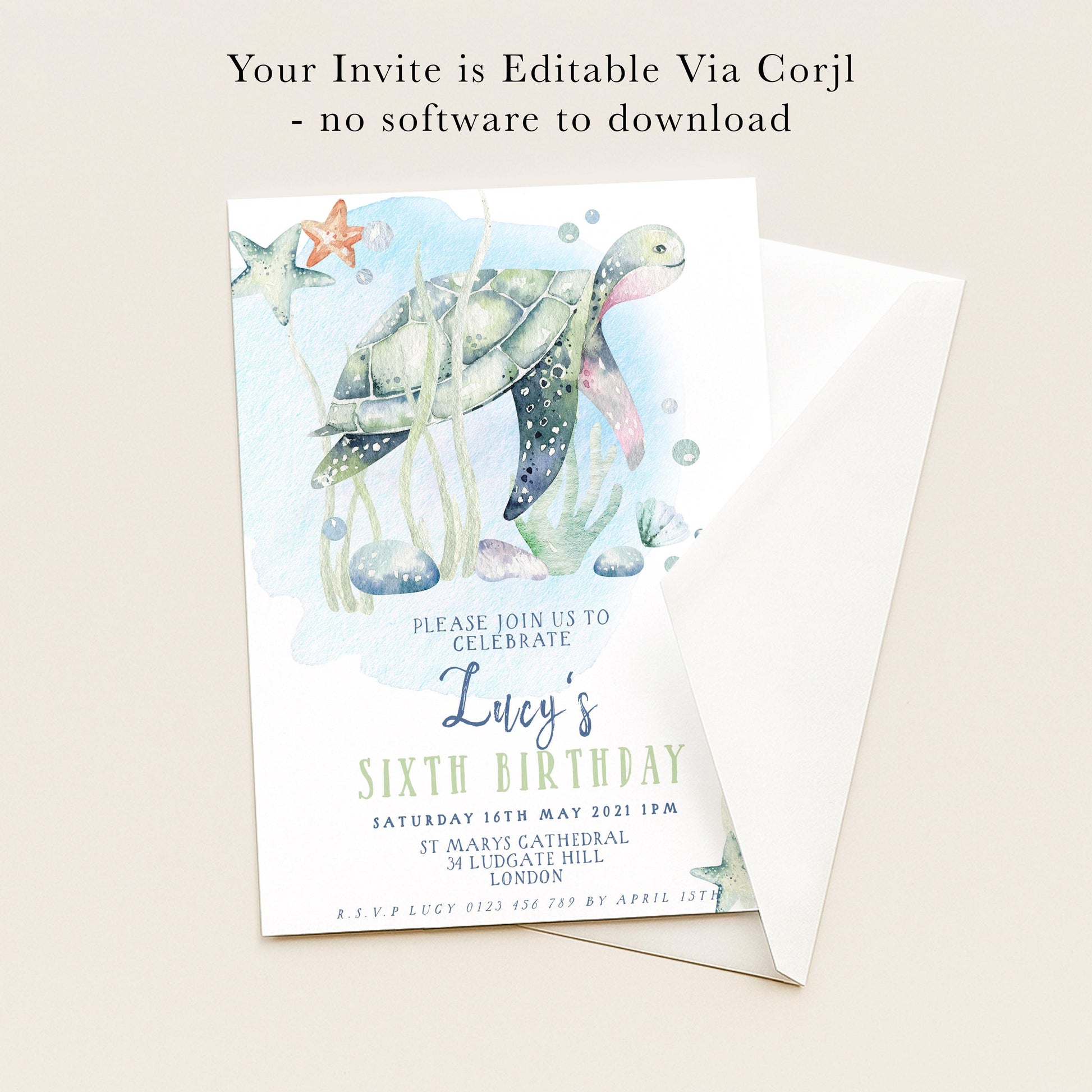 The image is a birthday invitation for a child named Lucy's sixth birthday.
