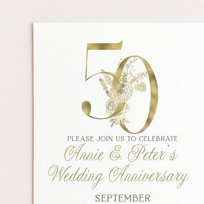 The image is a wedding invitation card for a 50th anniversary celebration.