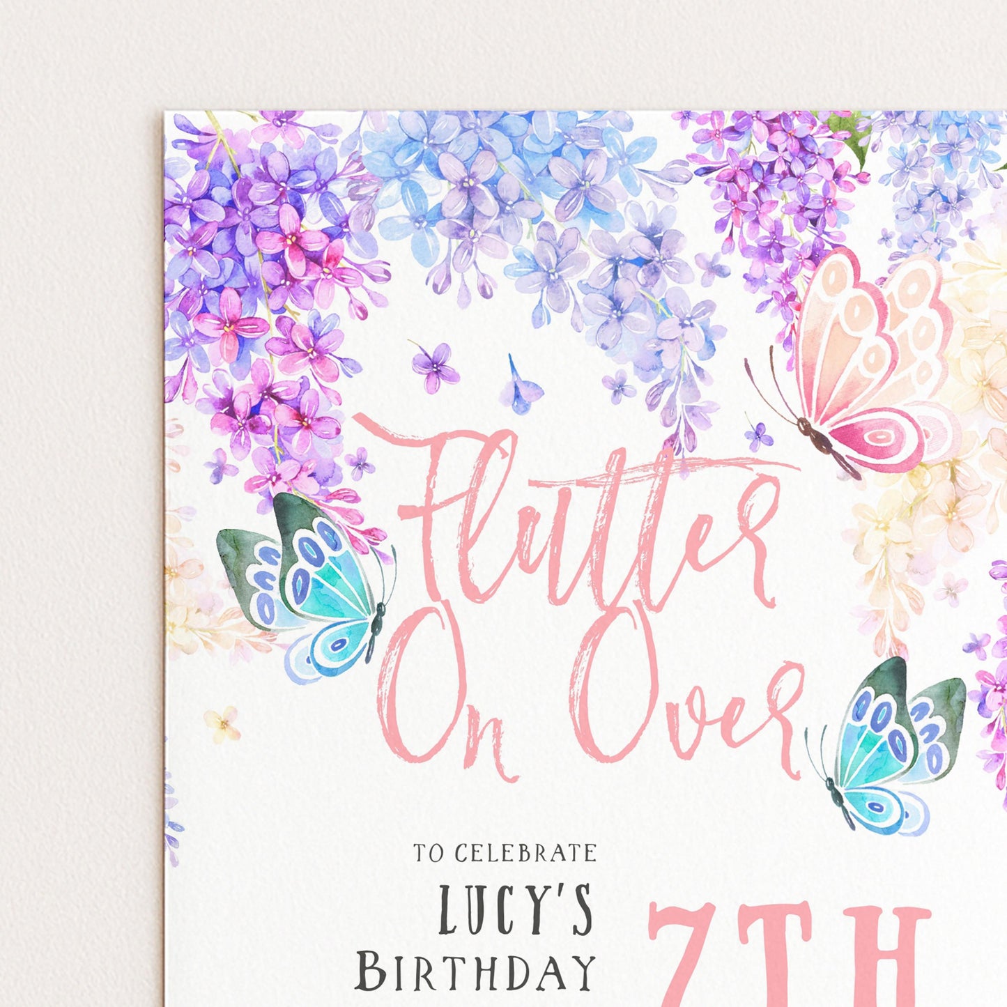 The image is a birthday invitation for a 7th birthday celebration.